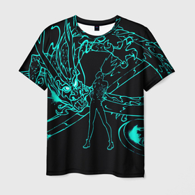 Мужская футболка 3D с принтом Neon Dragon в Екатеринбурге, 100% полиэфир | прямой крой, круглый вырез горловины, длина до линии бедер | Тематика изображения на принте: dragon | neon | девушка | дракон | маска | неоновый | полосы | текстуры | узоры | фигуры | черный