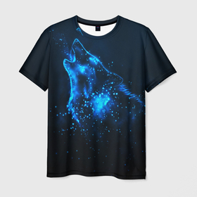 Мужская футболка 3D с принтом Космический Волк в Тюмени, 100% полиэфир | прямой крой, круглый вырез горловины, длина до линии бедер | wolf | волк | волки | волчица | животные | одинокий волк