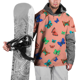 Накидка на куртку 3D с принтом Бабочки на персиковом фоне в Кировске, 100% полиэстер |  | 8 марта | butterflies | summer | бабочки | весна | зеленый | красный | лето | насекомые | праздник | природа | синий