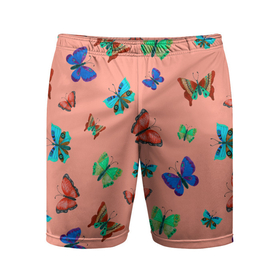 Мужские шорты спортивные с принтом Бабочки на персиковом фоне в Белгороде,  |  | 8 марта | butterflies | summer | бабочки | весна | зеленый | красный | лето | насекомые | праздник | природа | синий