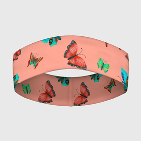 Повязка на голову 3D с принтом Бабочки на персиковом фоне ,  |  | 8 марта | butterflies | summer | бабочки | весна | зеленый | красный | лето | насекомые | праздник | природа | синий