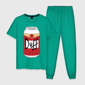 Мужская пижама хлопок с принтом Duff Beer в Петрозаводске, 100% хлопок | брюки и футболка прямого кроя, без карманов, на брюках мягкая резинка на поясе и по низу штанин
 | Тематика изображения на принте: beer | duff | simpsons | гомер | симпсоны