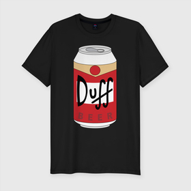 Мужская футболка хлопок Slim с принтом Duff Beer в Белгороде, 92% хлопок, 8% лайкра | приталенный силуэт, круглый вырез ворота, длина до линии бедра, короткий рукав | Тематика изображения на принте: beer | duff | simpsons | гомер | симпсоны