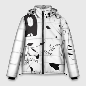 Мужская зимняя куртка 3D с принтом Кис-Кис в Кировске, верх — 100% полиэстер; подкладка — 100% полиэстер; утеплитель — 100% полиэстер | длина ниже бедра, свободный силуэт Оверсайз. Есть воротник-стойка, отстегивающийся капюшон и ветрозащитная планка. 

Боковые карманы с листочкой на кнопках и внутренний карман на молнии. | Тематика изображения на принте: ветки | кошки | полосатый | черный кот
