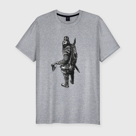 Мужская футболка хлопок Slim с принтом Viking warrior в Санкт-Петербурге, 92% хлопок, 8% лайкра | приталенный силуэт, круглый вырез ворота, длина до линии бедра, короткий рукав | fantasy | runes | viking | warrior | викинг | воин | руны | средневековье | фэнтези