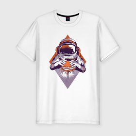 Мужская футболка хлопок Slim с принтом Астронавт с Бургером в Белгороде, 92% хлопок, 8% лайкра | приталенный силуэт, круглый вырез ворота, длина до линии бедра, короткий рукав | astronaut | burger | elon | food | galaxy | man | mask | moon | moonwalker | musk | nasa | sandwich | space | space x | spaceman | spacex | universe | астрономия | вселенная | галактика | гамбургер | еда | илон | космонавт | маск | наса | скафан