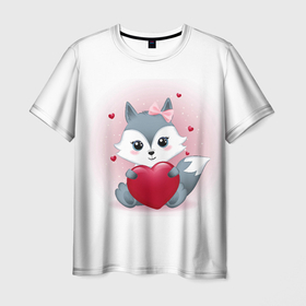 Мужская футболка 3D с принтом Я тебя люблю в Курске, 100% полиэфир | прямой крой, круглый вырез горловины, длина до линии бедер | енот | енотик | полосатый | сердце