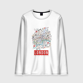 Мужской лонгслив 3D с принтом Лондон в Курске, 100% полиэстер | длинные рукава, круглый вырез горловины, полуприлегающий силуэт | london | англия | биг бен | великобритания | достопримечательности | карта | лондон | путешествия | я люблю лондон