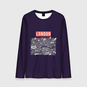 Мужской лонгслив 3D с принтом LONDON в Тюмени, 100% полиэстер | длинные рукава, круглый вырез горловины, полуприлегающий силуэт | london | англия | биг бен | великобритания | достопримечательности | карта | литературная карта | лондон | путешествия | твист | чарли чаплин | шерлок холмс | я люблю лондон