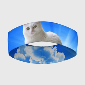 Повязка на голову 3D с принтом Кот в облаках в Тюмени,  |  | animals | cat | kitty | ангел | белый кот | блики | взгляд кота | глаза кота | животные | киска | кот | котейка | котенок | котик | кошак | кошка | лучи | мордочка | небесный | небо | облака | пейзаж | питомец