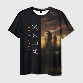 Мужская футболка 3D с принтом Half-Life Alyx в Тюмени, 100% полиэфир | прямой крой, круглый вырез горловины, длина до линии бедер | half life | half life alyx | аликс | апокалипсис | город | игра | игроман | компьютерная | подарок | пост апокалипсис | халф лайф | шутер