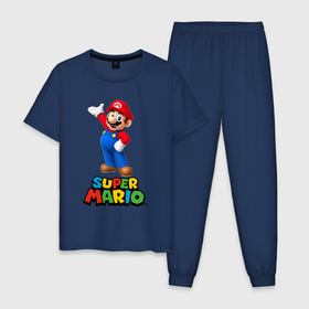 Мужская пижама хлопок с принтом Super Mario в Белгороде, 100% хлопок | брюки и футболка прямого кроя, без карманов, на брюках мягкая резинка на поясе и по низу штанин
 | видеоигра | игра | марио | персонаж