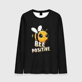 Мужской лонгслив 3D с принтом ПЧЁЛКА в Екатеринбурге, 100% полиэстер | длинные рукава, круглый вырез горловины, полуприлегающий силуэт | bee | cute | inscription | positive | striped | wasp | бее | милота | надпись | насекомое | оса | позитив | полосатая | пчела | пчелка