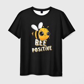 Мужская футболка 3D с принтом ПЧЁЛКА в Новосибирске, 100% полиэфир | прямой крой, круглый вырез горловины, длина до линии бедер | bee | cute | inscription | positive | striped | wasp | бее | милота | надпись | насекомое | оса | позитив | полосатая | пчела | пчелка