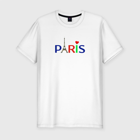 Мужская футболка хлопок Slim с принтом Paris (Надпись) Эйфелева Башня в Тюмени, 92% хлопок, 8% лайкра | приталенный силуэт, круглый вырез ворота, длина до линии бедра, короткий рукав | city | love | paris | буквы | города | любовь | марсель | мода | надпись | париж | сердца | франция | эйфелева башня