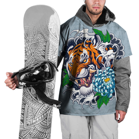 Накидка на куртку 3D с принтом Грозный Тигр в цветах (голова) , 100% полиэстер |  | himiko | my hero academia | toga | моя геройская академия | химико тога