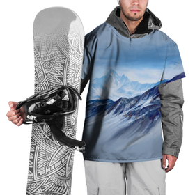 Накидка на куртку 3D с принтом Серо-голубые горы в Петрозаводске, 100% полиэстер |  | арт | горы | живопись | кистью | краски | пейзаж | рисунок | серый