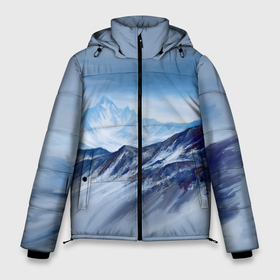 Мужская зимняя куртка 3D с принтом Серо-голубые горы в Тюмени, верх — 100% полиэстер; подкладка — 100% полиэстер; утеплитель — 100% полиэстер | длина ниже бедра, свободный силуэт Оверсайз. Есть воротник-стойка, отстегивающийся капюшон и ветрозащитная планка. 

Боковые карманы с листочкой на кнопках и внутренний карман на молнии. | арт | горы | живопись | кистью | краски | пейзаж | рисунок | серый
