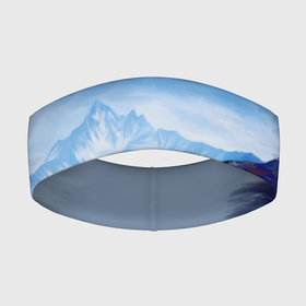 Повязка на голову 3D с принтом Серо голубые горы в Новосибирске,  |  | арт | горы | живопись | кистью | краски | пейзаж | рисунок | серый