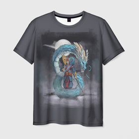 Мужская футболка 3D с принтом Владыка моря в Петрозаводске, 100% полиэфир | прямой крой, круглый вырез горловины, длина до линии бедер | dragon | magic | smoke | staff | владыка | дракон | дымка | жезл | магия