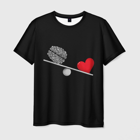 Мужская футболка 3D с принтом Слушай Сердце в Санкт-Петербурге, 100% полиэфир | прямой крой, круглый вырез горловины, длина до линии бедер | 14 февраля | love | valentines day | девушке | день влюбленных | качели | любимой | любимому | любовь | не слушай мозг | пара | парню | перевесил | разум | сердца | сердце heart | слушай сердце