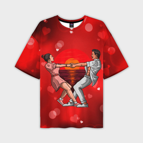 Мужская футболка OVERSIZE 3D с принтом Влюблённые кружатся держась за руки в Санкт-Петербурге,  |  | Тематика изображения на принте: 14 февраля | love | valentines day | день влюбленных | любовь | святой валентин