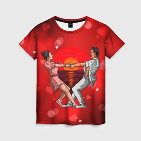 Женская футболка 3D с принтом Влюблённые кружатся держась за руки в Екатеринбурге, 100% полиэфир ( синтетическое хлопкоподобное полотно) | прямой крой, круглый вырез горловины, длина до линии бедер | 14 февраля | love | valentines day | день влюбленных | любовь | святой валентин