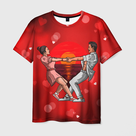Мужская футболка 3D с принтом Влюблённые кружатся держась за руки в Новосибирске, 100% полиэфир | прямой крой, круглый вырез горловины, длина до линии бедер | 14 февраля | love | valentines day | день влюбленных | любовь | святой валентин