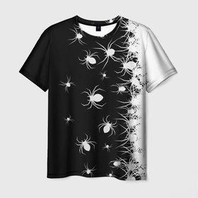 Мужская футболка 3D с принтом Пауки , 100% полиэфир | прямой крой, круглый вырез горловины, длина до линии бедер | black and white | dark | halloween | horror | spiders | жуки | клещ | краска | минимализм | монохромный | ночь | пауки | паутина | паучки | паучок | страшный | сумерки | темный | тьма | ужасы | уличный | хеллоуин | хоррор