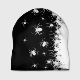 Шапка 3D с принтом Пауки в Петрозаводске, 100% полиэстер | универсальный размер, печать по всей поверхности изделия | black and white | dark | halloween | horror | spiders | жуки | клещ | краска | минимализм | монохромный | ночь | пауки | паутина | паучки | паучок | страшный | сумерки | темный | тьма | ужасы | уличный | хеллоуин | хоррор