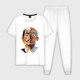 Мужская пижама хлопок с принтом Dal? vs Picasso в Тюмени, 100% хлопок | брюки и футболка прямого кроя, без карманов, на брюках мягкая резинка на поясе и по низу штанин
 | Тематика изображения на принте: график | живописец | испания | сюрреализм | творчество