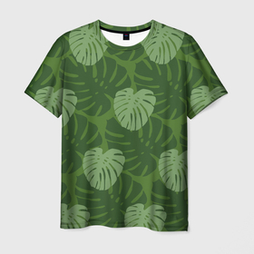 Мужская футболка 3D с принтом Лист , 100% полиэфир | прямой крой, круглый вырез горловины, длина до линии бедер | Тематика изображения на принте: лист | минимализм | монстера | растение | флора | хаки