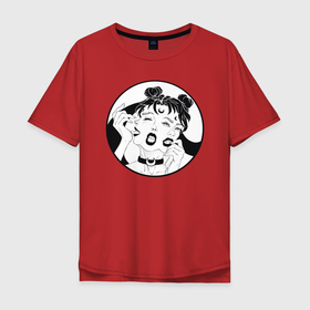 Мужская футболка хлопок Oversize с принтом Dark moon в Курске, 100% хлопок | свободный крой, круглый ворот, “спинка” длиннее передней части | sailor moon | аниме | девушка | демон | клыки | луна | сейлор мун | суккуб | черно белый