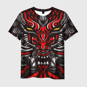 Мужская футболка 3D с принтом Абстракция демон , 100% полиэфир | прямой крой, круглый вырез горловины, длина до линии бедер | абстракция | голова | демон | маска | монстр | орнамент | рисунок | самурай