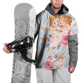 Накидка на куртку 3D с принтом купидоны  в цветах в Новосибирске, 100% полиэстер |  | амур | ангелочки | влюбленных | день святого валентина | для двоих | для пар | искусство | картина | купидон | любовь | парные | подарок | шедевр