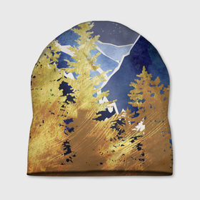 Шапка 3D с принтом Золотой лес , 100% полиэстер | универсальный размер, печать по всей поверхности изделия | горы | елки | золотой | лес | луна | природа | путешественникам | путешествие