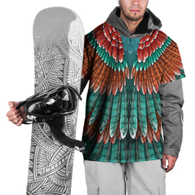 Накидка на куртку 3D с принтом Оперение зимородка в Тюмени, 100% полиэстер |  | Тематика изображения на принте: бирюзовый | друид | зелёный | зимородок | индеец | оперение | оранжевый | пернатый | перо | перья | природа | птица | рыжий | сон