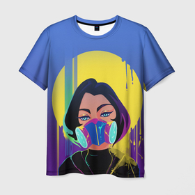 Мужская футболка 3D с принтом AntiCorona в Петрозаводске, 100% полиэфир | прямой крой, круглый вырез горловины, длина до линии бедер | covid | девушка в маске | коронавирус | лицо девушки | самоизоляция