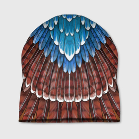 Шапка 3D с принтом оперение сойка (2) в Екатеринбурге, 100% полиэстер | универсальный размер, печать по всей поверхности изделия | Тематика изображения на принте: feathers | plumage | друид | индеец | коричневый | оперение | орёл | пернатый | перо | перья | природа | птица | синий | сойка | сон