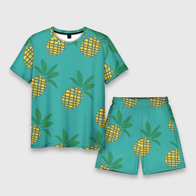 Мужской костюм с шортами 3D с принтом Ананасы ,  |  | ананас | желтый | зеленый | летний | паттерн | подарок | простой | тропический | узор | фрукт