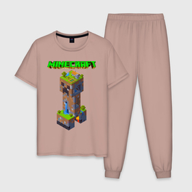 Мужская пижама хлопок с принтом Minecraft в Санкт-Петербурге, 100% хлопок | брюки и футболка прямого кроя, без карманов, на брюках мягкая резинка на поясе и по низу штанин
 | minecraft | алекс | белый | блоки | ведьма | взрывчатка | визера | волк | гаст | добывать | дракон | зеленый куб | зомби | игра | крафт | крипер | кубики | лошадка | майн | майнкрафт | манкрафт | овечка | оцелот