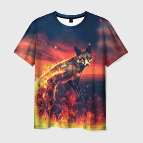 Мужская футболка 3D с принтом Огненная лиса в Тюмени, 100% полиэфир | прямой крой, круглый вырез горловины, длина до линии бедер | Тематика изображения на принте: fox | foxy | животное | звери | лиса | лисенок | лисичка | милая | рыжая | фокс