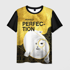 Мужская футболка 3D+ с принтом Идеальный тюлень в Санкт-Петербурге, 100% микрофибра | круглый вырез горловины, длина до линии бедер | perfect | perfection | seal | белек | животное | животные | золото | золотое сечение | идеал | искусство | тюлень | черный