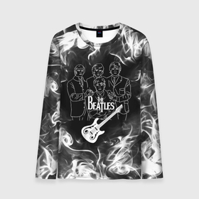 Мужской лонгслив 3D с принтом The Beatles в Петрозаводске, 100% полиэстер | длинные рукава, круглый вырез горловины, полуприлегающий силуэт | Тематика изображения на принте: beatles | music | retro | rock | битлз | гитара | джон леннон | джордж харрисон | дым | логотипы групп | музыка | песни | пол маккартини | ретро | ринго старр | рок группа | рокерские | старый рок | черно белый