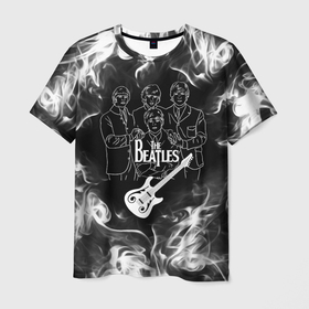Мужская футболка 3D с принтом The Beatles в Курске, 100% полиэфир | прямой крой, круглый вырез горловины, длина до линии бедер | beatles | music | retro | rock | битлз | гитара | джон леннон | джордж харрисон | дым | логотипы групп | музыка | песни | пол маккартини | ретро | ринго старр | рок группа | рокерские | старый рок | черно белый