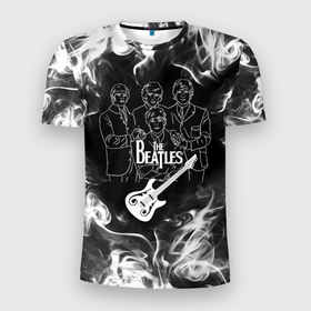 Мужская футболка 3D спортивная с принтом The Beatles в Петрозаводске, 100% полиэстер с улучшенными характеристиками | приталенный силуэт, круглая горловина, широкие плечи, сужается к линии бедра | Тематика изображения на принте: beatles | music | retro | rock | битлз | гитара | джон леннон | джордж харрисон | дым | логотипы групп | музыка | песни | пол маккартини | ретро | ринго старр | рок группа | рокерские | старый рок | черно белый