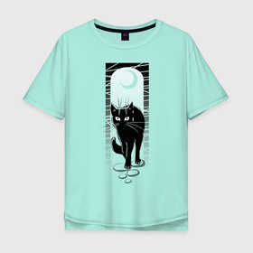 Мужская футболка хлопок Oversize с принтом Цветная луна в Екатеринбурге, 100% хлопок | свободный крой, круглый ворот, “спинка” длиннее передней части | cat | moon | арка | глаза | кот | кошка | луна