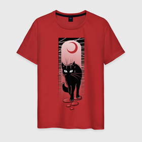 Мужская футболка хлопок с принтом Цветная луна в Петрозаводске, 100% хлопок | прямой крой, круглый вырез горловины, длина до линии бедер, слегка спущенное плечо. | Тематика изображения на принте: cat | moon | арка | глаза | кот | кошка | луна