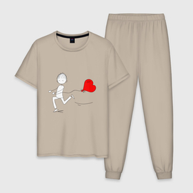 Мужская пижама хлопок с принтом Бегу к тебе в Новосибирске, 100% хлопок | брюки и футболка прямого кроя, без карманов, на брюках мягкая резинка на поясе и по низу штанин
 | Тематика изображения на принте: люблю | парные | сердце | шары воздушные