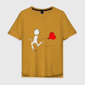 Мужская футболка хлопок Oversize с принтом Бегу к тебе в Курске, 100% хлопок | свободный крой, круглый ворот, “спинка” длиннее передней части | Тематика изображения на принте: люблю | парные | сердце | шары воздушные